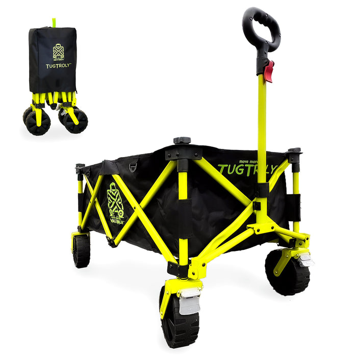 Maximuv Folding Trolley Cart with Adjustable Handle, Heavy-Duty Wheels for Beach, Camping, and Garden - Collapsible Wagon for Festival, Shopping, and Fishing - Multi-Terrain Pull Along Utility Wagon