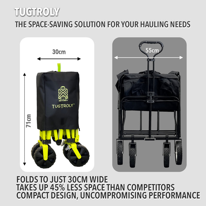 Maximuv Folding Trolley Cart with Adjustable Handle, Heavy-Duty Wheels for Beach, Camping, and Garden - Collapsible Wagon for Festival, Shopping, and Fishing - Multi-Terrain Pull Along Utility Wagon