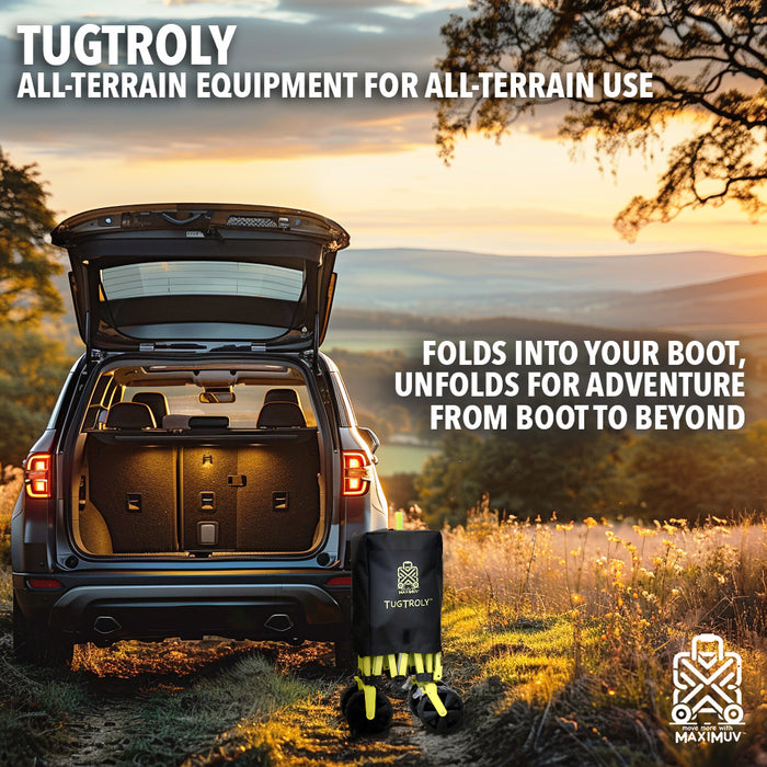 Maximuv Folding Trolley Cart with Adjustable Handle, Heavy-Duty Wheels for Beach, Camping, and Garden - Collapsible Wagon for Festival, Shopping, and Fishing - Multi-Terrain Pull Along Utility Wagon