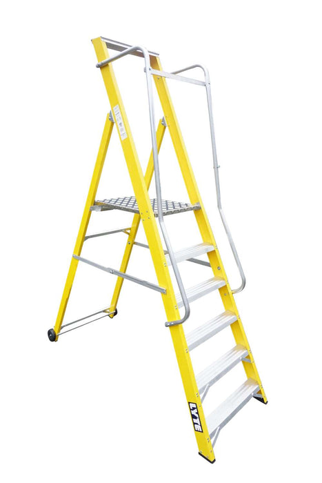 Lyte Fibreglass Wide Step Ladder with Handrails (NYFWP6)