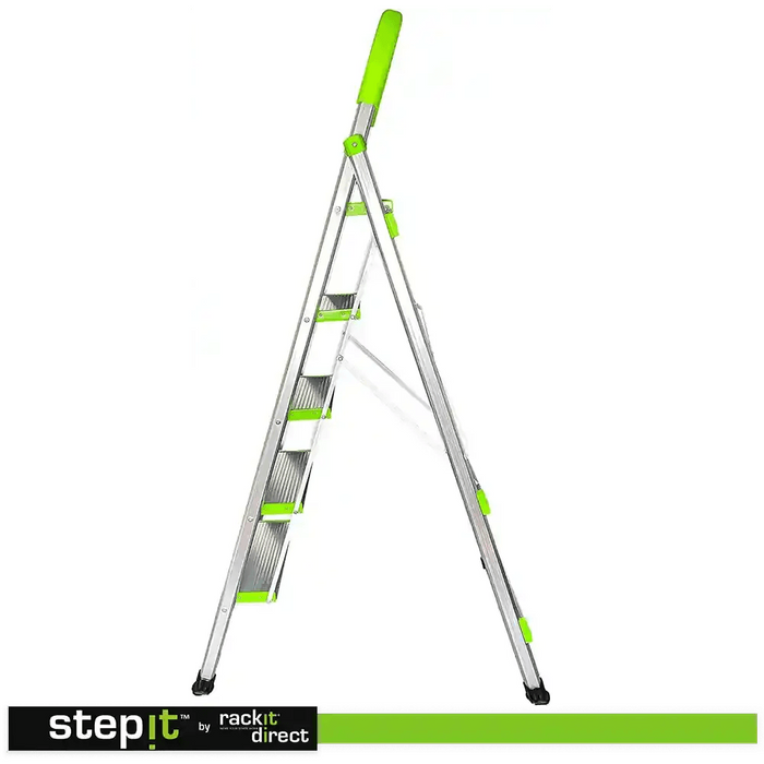 Aluminium 5 Step Ladder, Non-Slip Deep Steps, 150kg, 2-Year Warranty - Non Professional