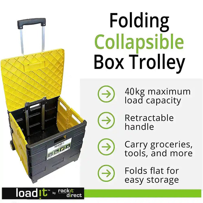 Box Trolley with Wheels and Handle, Box with Wheels and Handle 40kg, Heavy Duty, Shopping & Storage - RackitDirect