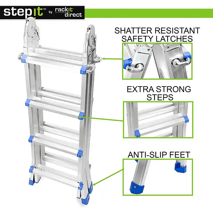 Multi-Purpose Telescopic Ladder, 4.2m Extendable 150kg 2-Year Warranty - RackitDirect