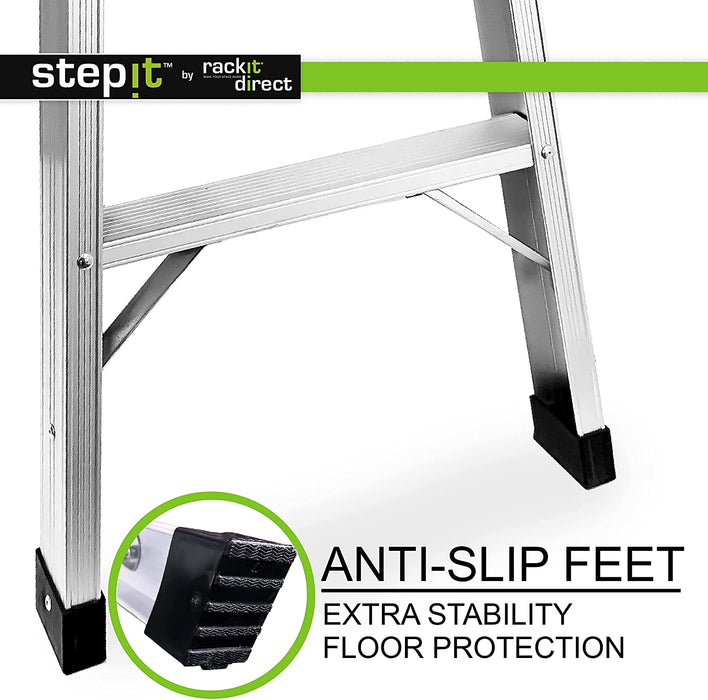 StepIt 150kg Lightweight Aluminium Work Platform, Folding Step Up/Hop Up Platform - 1130x520x420 - Working 2 Step Up Ladder With Secure Lock, High Capacity Maximum Weight Bench, EN131 Certified - RackitDirect