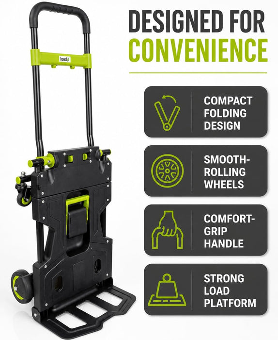 LoadIt 2-in-1 Folding Sack Truck & Platform Trolley 150kg - Heavy Duty Sack Barrow, Hand Truck & Flatbed Moving Trolley