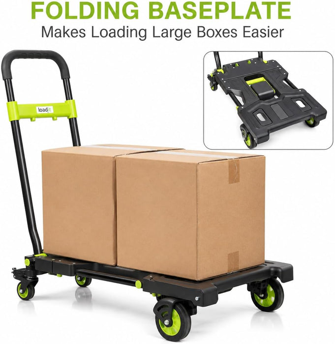 LoadIt 2-in-1 Folding Sack Truck & Platform Trolley 150kg - Heavy Duty Sack Barrow, Hand Truck & Flatbed Moving Trolley