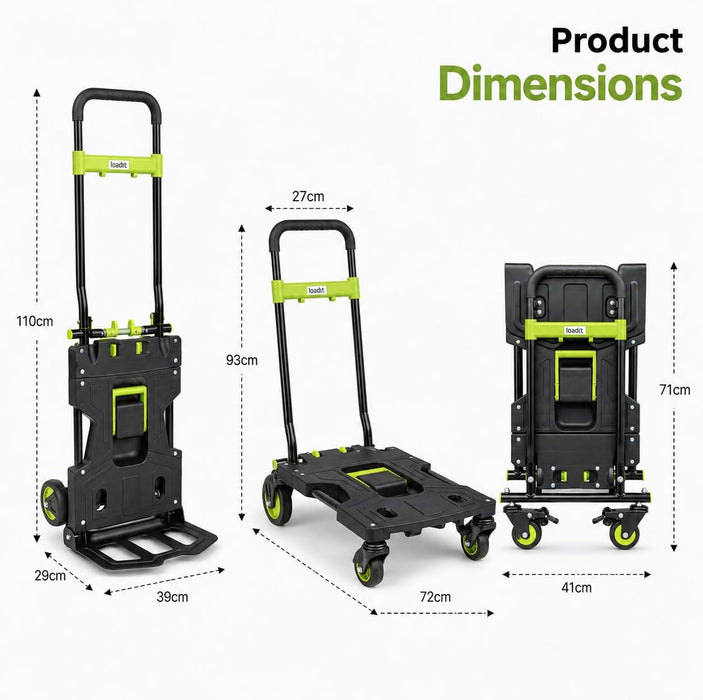 LoadIt 2-in-1 Folding Sack Truck & Platform Trolley 150kg - Heavy Duty Sack Barrow, Hand Truck & Flatbed Moving Trolley