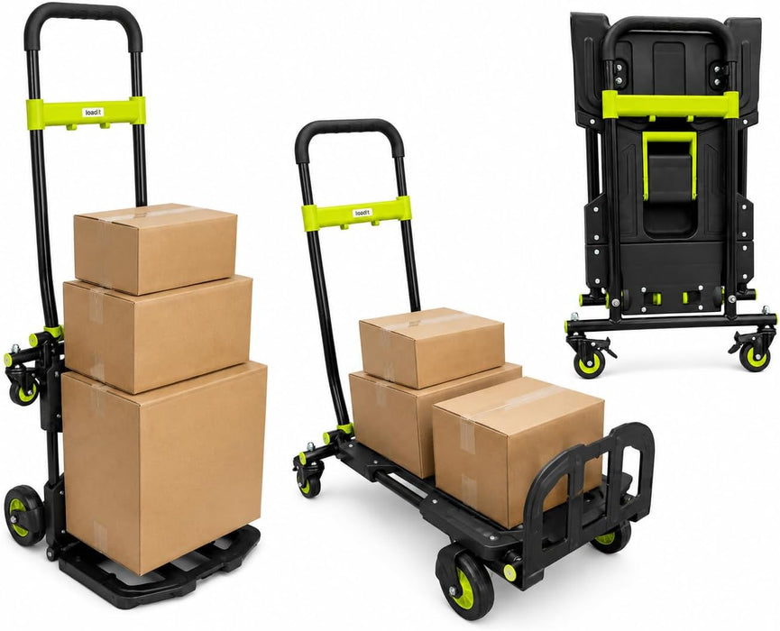 LoadIt 2-in-1 Folding Sack Truck & Platform Trolley 150kg - Heavy Duty Sack Barrow, Hand Truck & Flatbed Moving Trolley