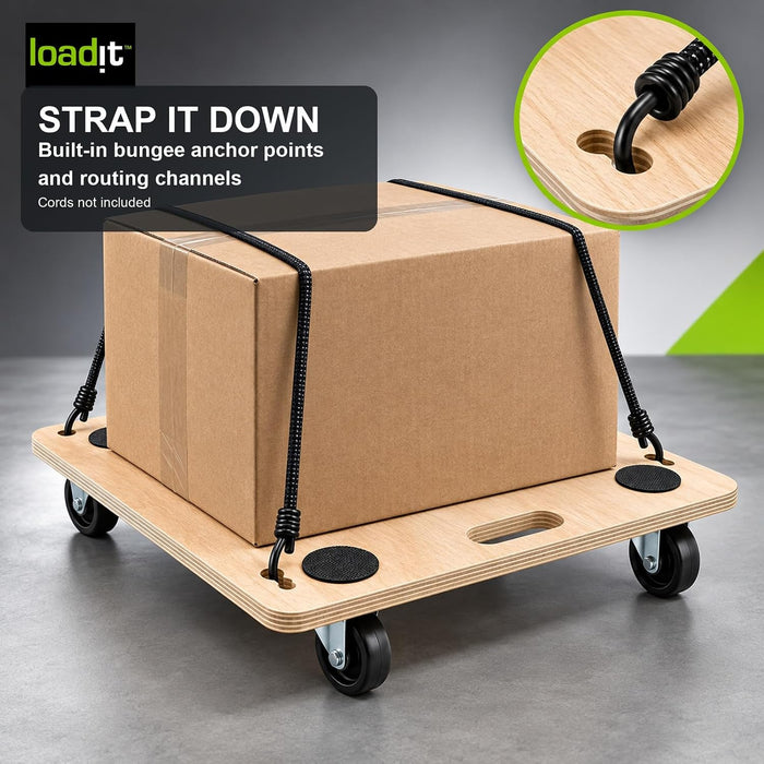 LoadIt Furniture Dolly Trolley 200kg - Heavy Duty Wooden Moving Dolly 60x50cm, Removal Platform Trolley with 360 Degree Castors