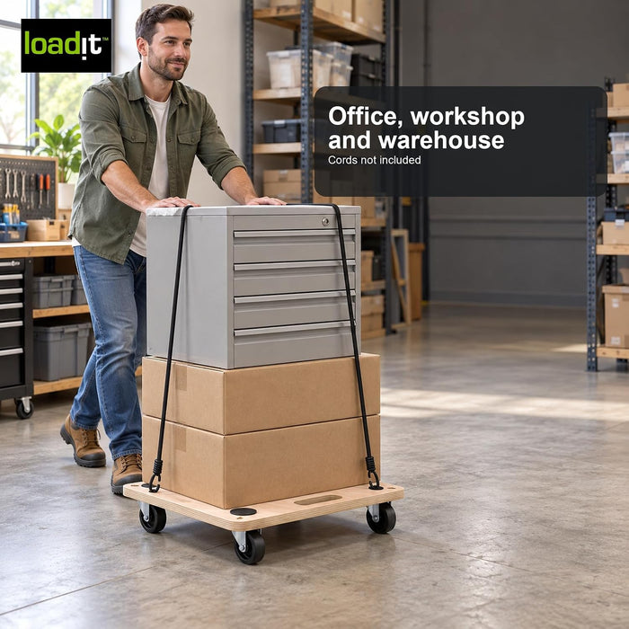 LoadIt Furniture Dolly Trolley 200kg - Heavy Duty Wooden Moving Dolly 60x50cm, Removal Platform Trolley with 360 Degree Castors