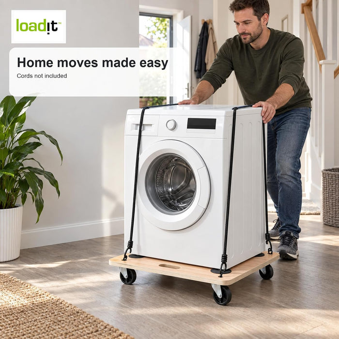 LoadIt Furniture Dolly Trolley 200kg - Heavy Duty Wooden Moving Dolly 60x50cm, Removal Platform Trolley with 360 Degree Castors