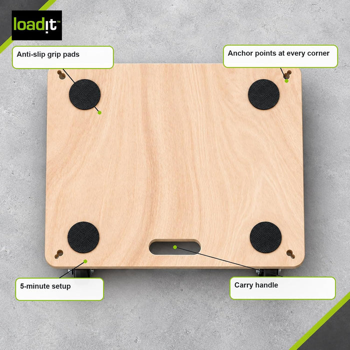 LoadIt Furniture Dolly Trolley 200kg - Heavy Duty Wooden Moving Dolly 60x50cm, Removal Platform Trolley with 360 Degree Castors