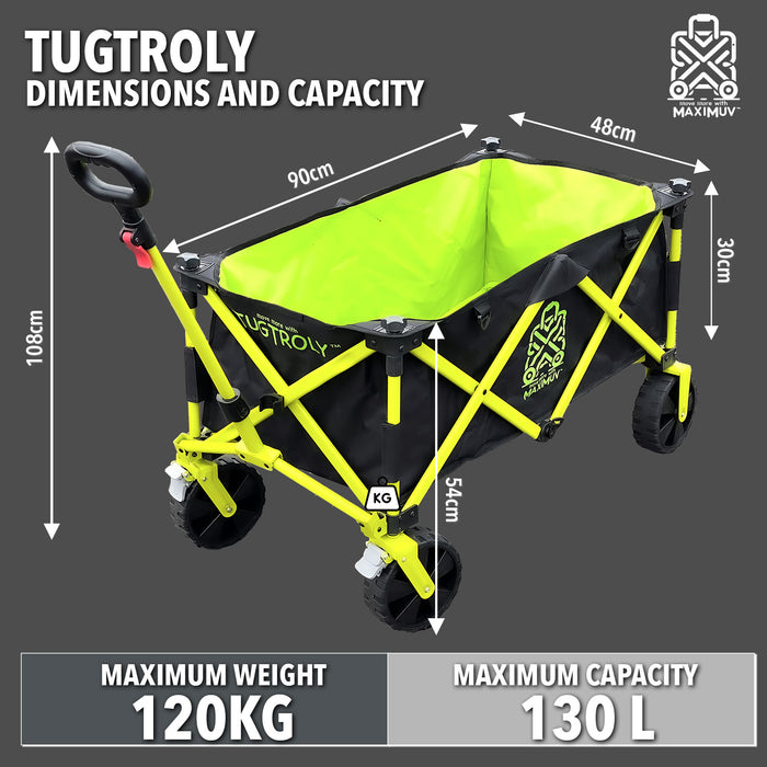 Maximuv Folding Trolley Cart with Adjustable Handle, Heavy-Duty Wheels for Beach, Camping, and Garden - Collapsible Wagon for Festival, Shopping, and Fishing - Multi-Terrain Pull Along Utility Wagon