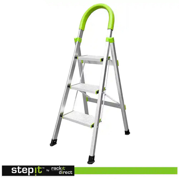TOUGH MASTER Aluminium Folding Step Ladder - 5 Steps, EN131 Certified, 150kg Load, Anti-Slip Treads & Handrail
