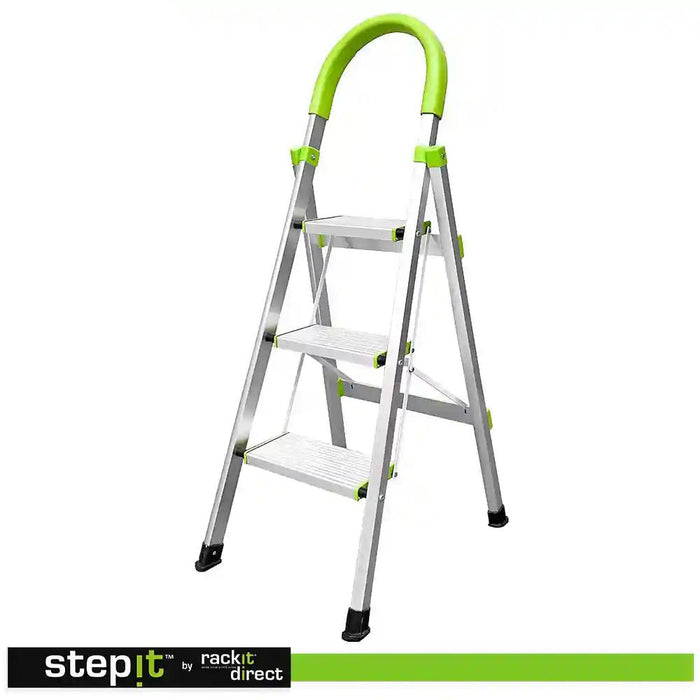 Aluminium 3 Step Ladder, Non-Slip Deep Steps, 150kg, 2-Year Warranty - Non Professional