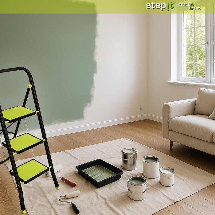 StepIt 3 Step Steel Step Ladder with Anti-Slip Feet - Folding Step Stool with Modern  Design - Kitchen, Home & Garage Small Steps - 150kg Capacity - Space Saving Storage - Small Step Ladder