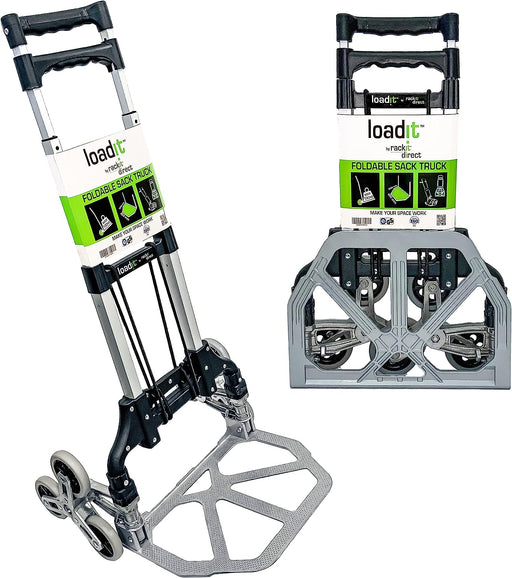 Folding Stair Climber Sack Truck 70kg, Bungee Cord & 6 Rubber Wheels - RackitDirect