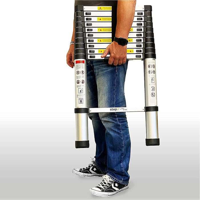 StepIt 3.8m Multi-Purpose Telescopic Ladder with 150kg Capacity - EN131-6 Certified Aluminium Extendable Folding Ladder with 3-Year Warranty - Versatile Telescopic Step Ladder for Home Use - RackitDirect